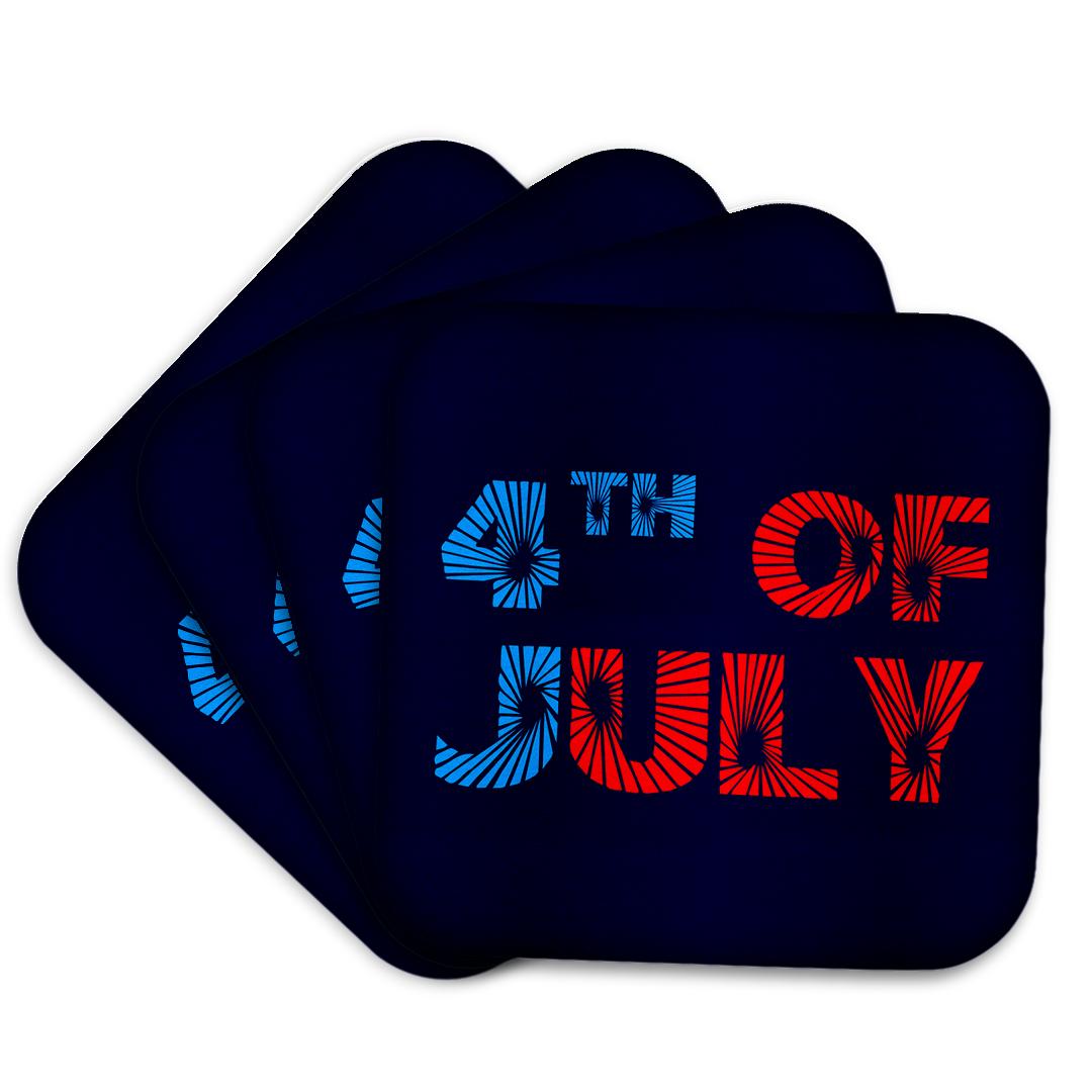 3dRose Alexis Design - Holidays Independence Day - Fourth 4th of July Colorful Text, Blue Background. Independence Day - Coasters