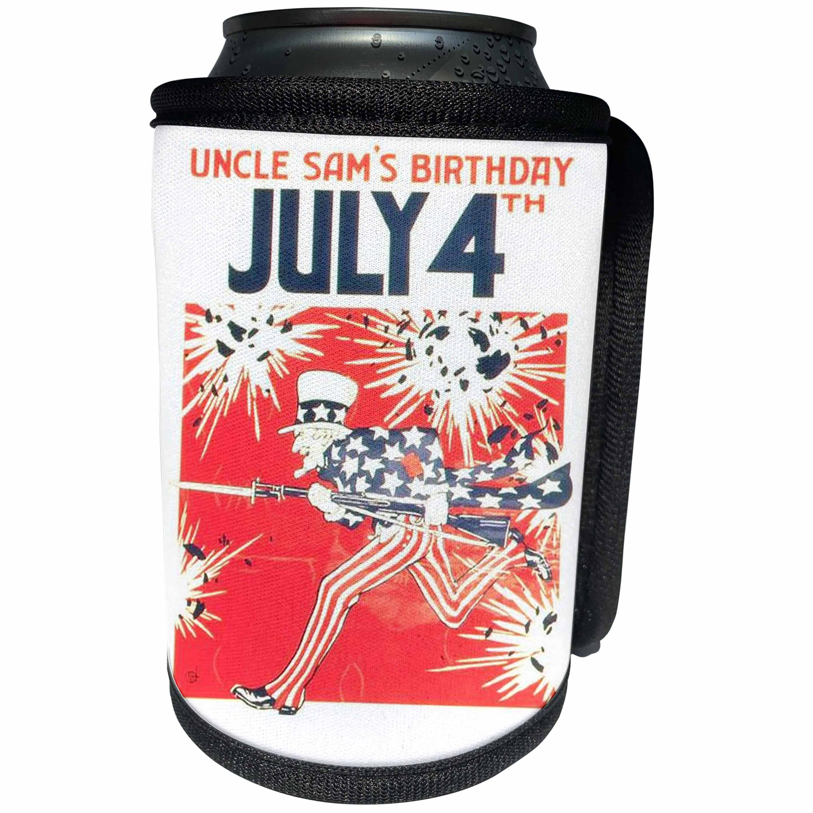 3dRose Taiche - Acrylic Painting - Uncle Sam - Fourth of July, independence day, fourth of july, 4th of july, uncle sam, usa, fireworks, carnivals - Can Cooler Bottle Wrap (cc_51722)