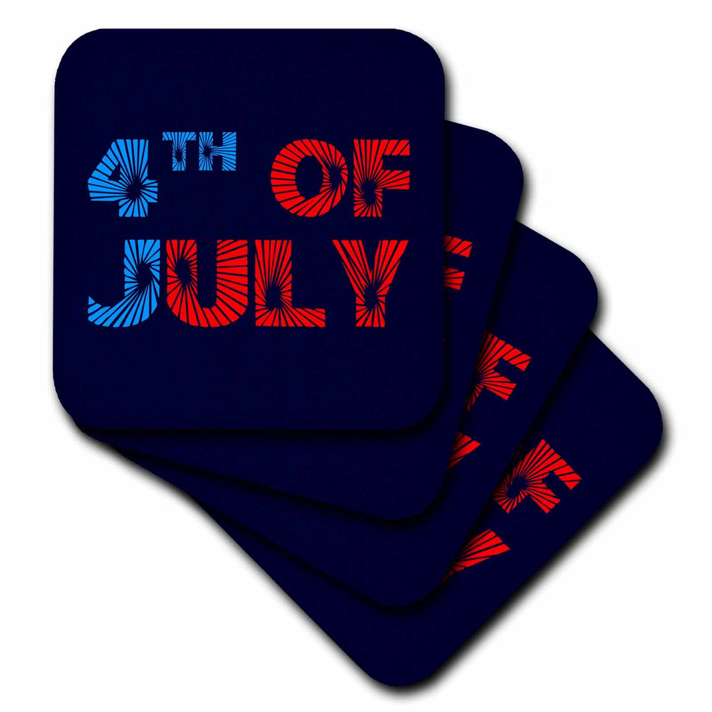 3dRose Alexis Design - Holidays Independence Day - Fourth 4th of July Colorful Text, Blue Background. Independence Day - Coasters
