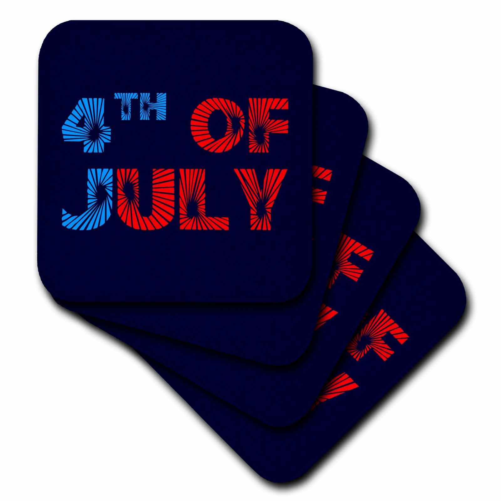 3dRose Alexis Design - Holidays Independence Day - Fourth 4th of July Colorful Text, Blue Background. Independence Day - Coasters