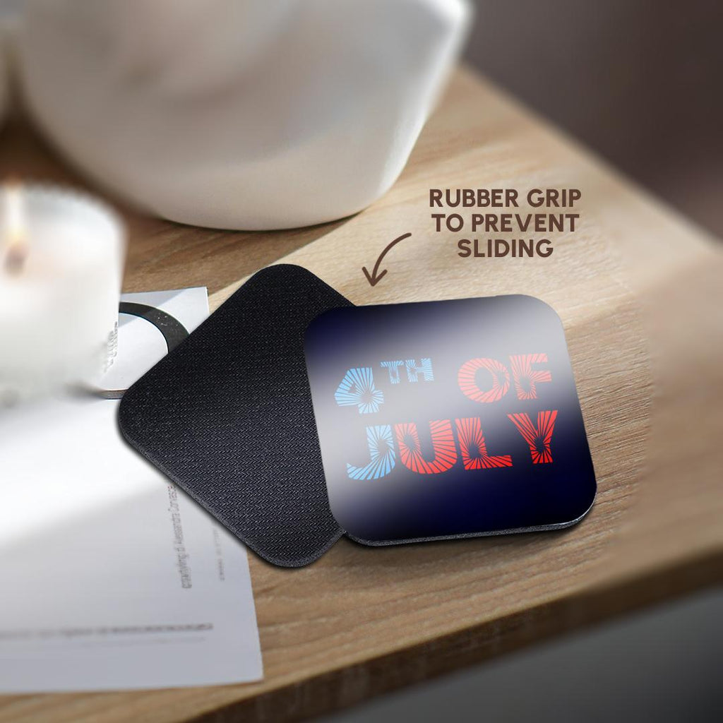 3dRose Alexis Design - Holidays Independence Day - Fourth 4th of July Colorful Text, Blue Background. Independence Day - Coasters
