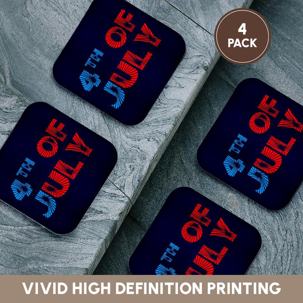 3dRose Alexis Design - Holidays Independence Day - Fourth 4th of July Colorful Text, Blue Background. Independence Day - Coasters
